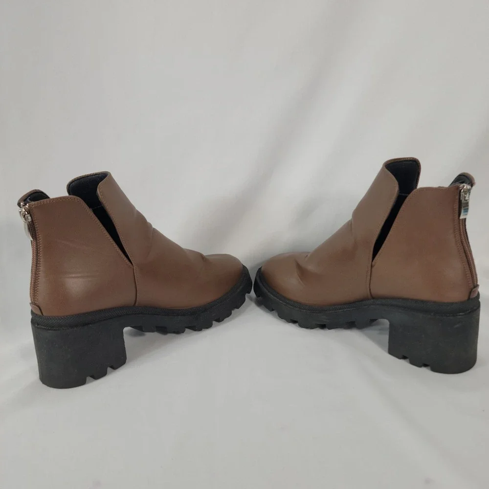 Qupid Ankle Boots Women 7 Brown Platform Lug Sole Chunky Heel Y2K Fairy Grunge
